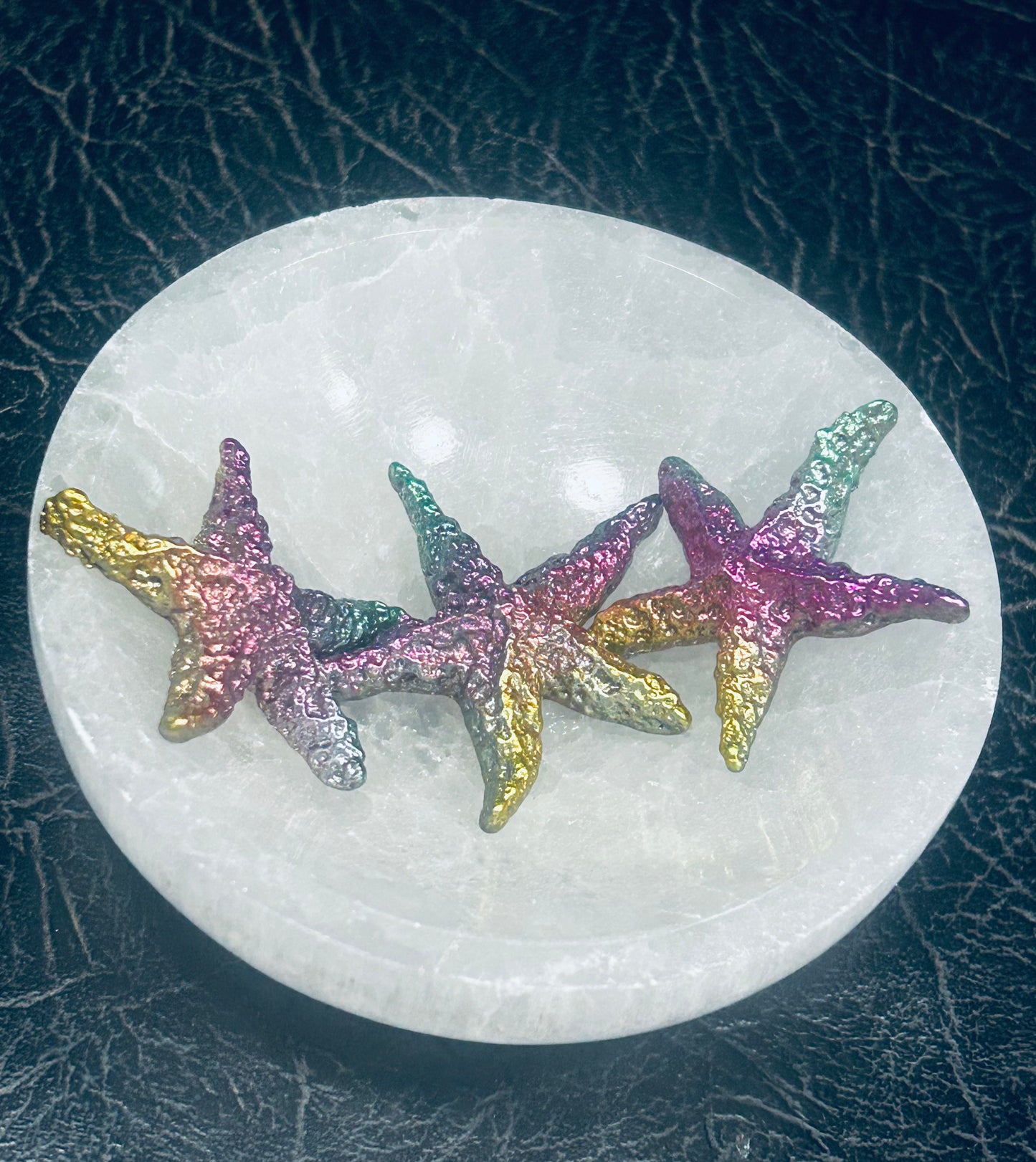 Bismuth Starfish and Selenite charging Bowl One of a kind from my studio Ony 6 available