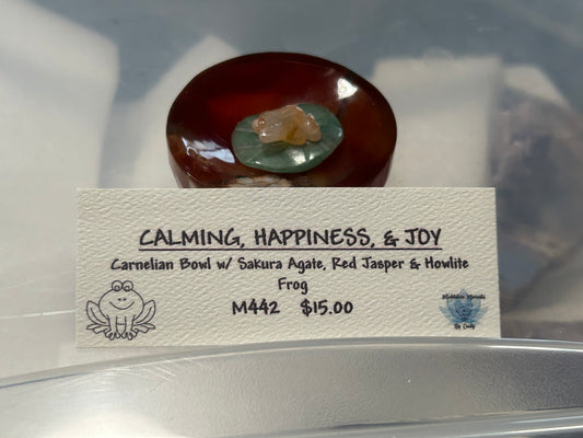 Carnelian Bowl with Sakura Agate, Red Jasper, Fluorite and Howlite Frog From my Stuio