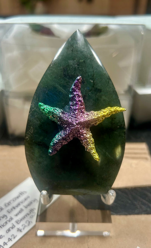 Bismuth Starfish and Labradorite point, One of a Kind Placed together at my studio