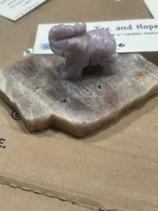 Mixed Sunstone/Moonstone with Lepidolite Elephant Sculpture in my studio