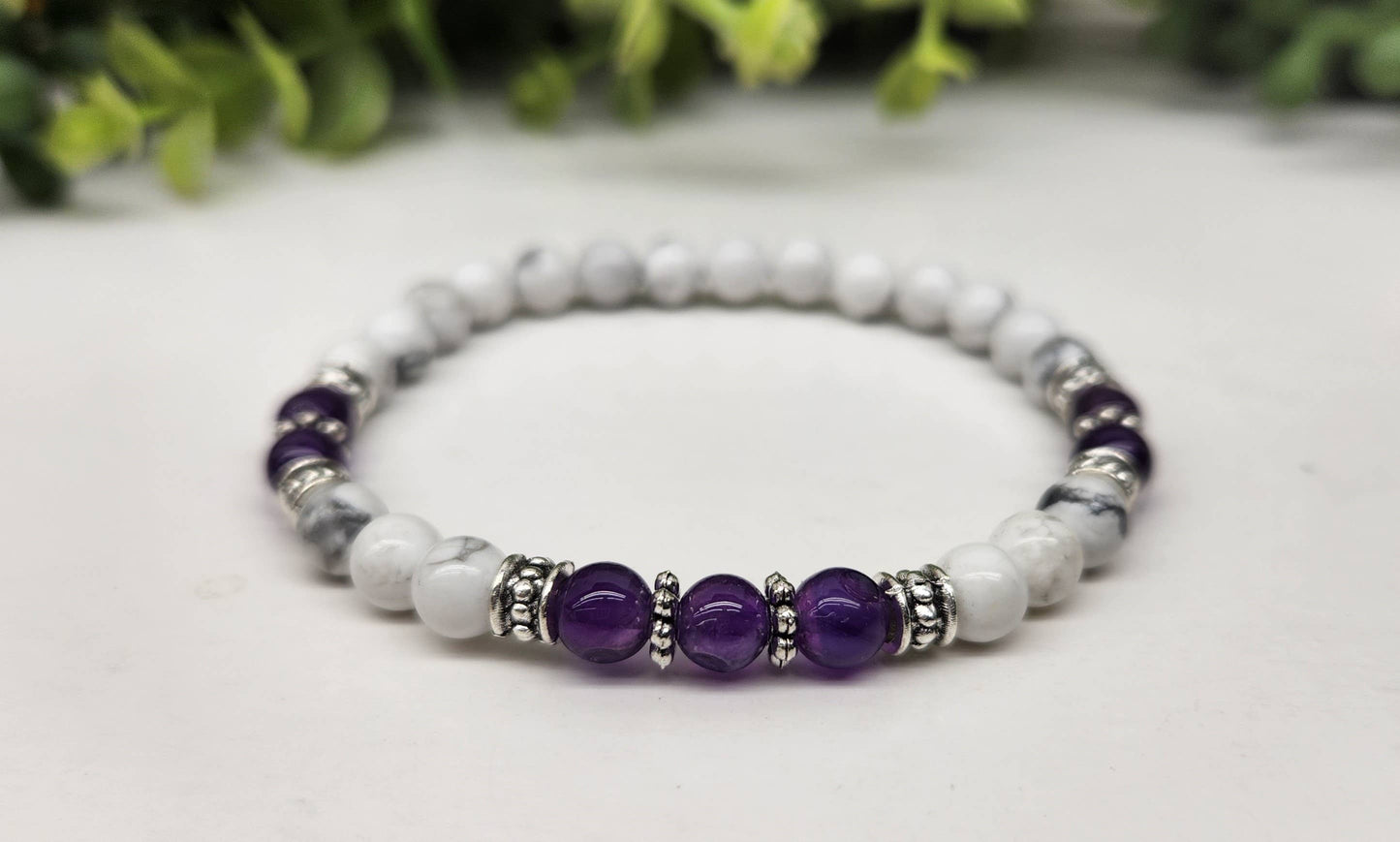 MENTAL CLARITY - Amethyst/White Howlite 6mm Bracelet - 7.5"