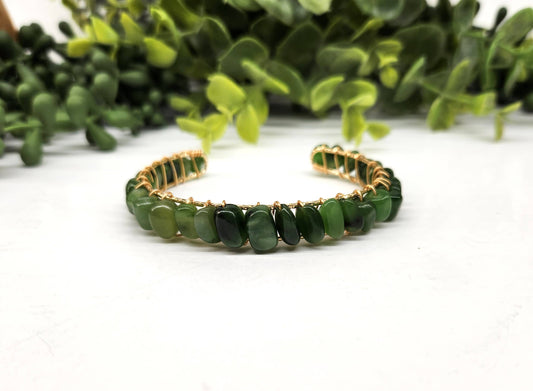 Jade (Canadian) Bangle/Cuff/Wire Wrapped -18kt.Gold Overlay