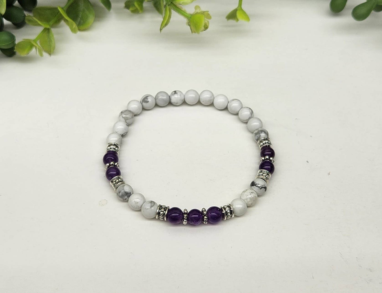 MENTAL CLARITY - Amethyst/White Howlite 6mm Bracelet - 7.5"