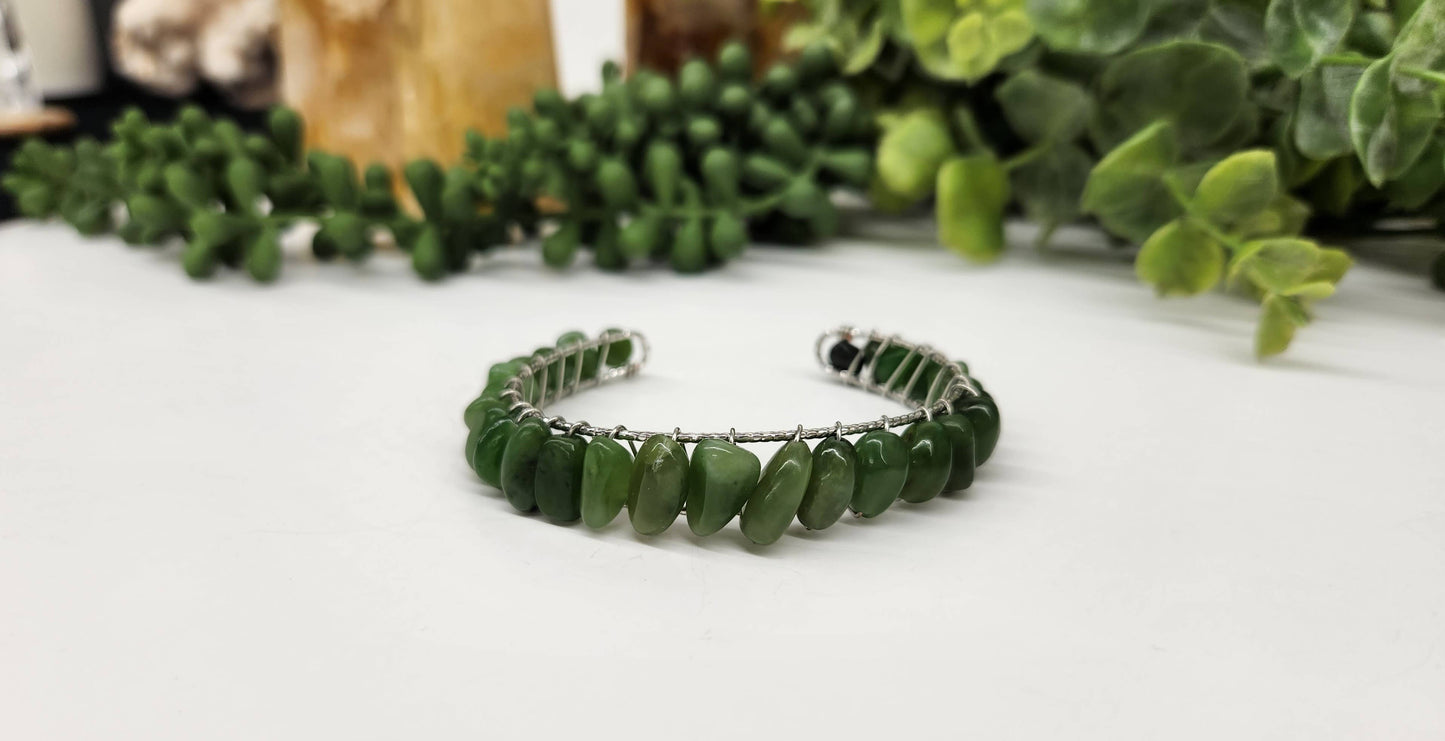 Jade (Canadian) Bangle/Cuff/Wire Wrapped -18kt.Gold Overlay