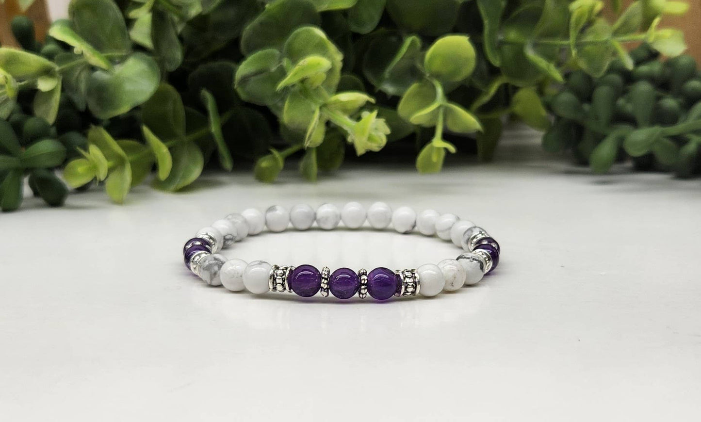 MENTAL CLARITY - Amethyst/White Howlite 6mm Bracelet - 7.5"